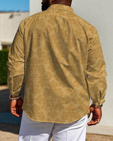 Men's Plus Size Business Khaki Vintage Pattern Jacquard Long Sleeve Shirt